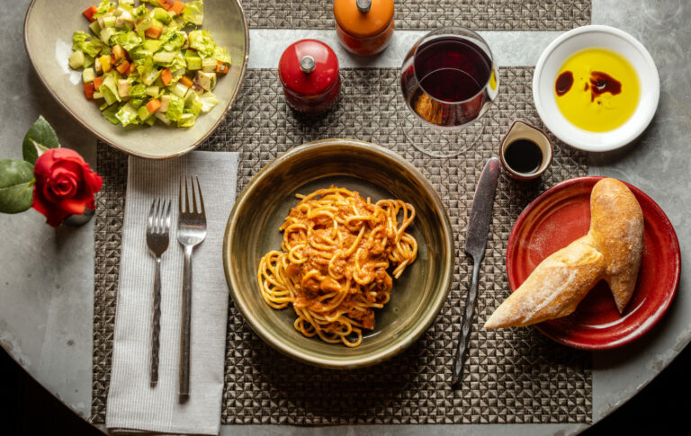 Spaghetti all Bolognese with American Kobe beef, veal and pork ribs in a slow-cooked meat sauce at Baci Cafe and Wine Bar Thursday, Oct. 16, 2025 in Healdsburg. (John Burgess / The Press Democrat)
