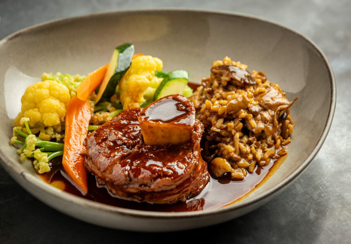 Ossobuco e Risotto con Funghi, a slow-braised veal shank with vegetables and mushroom, truffle oil Arborio rice at Baci Cafe and Wine Bar Thursday, Oct. 16, 2025 in Healdsburg. (John Burgess / The Press Democrat)