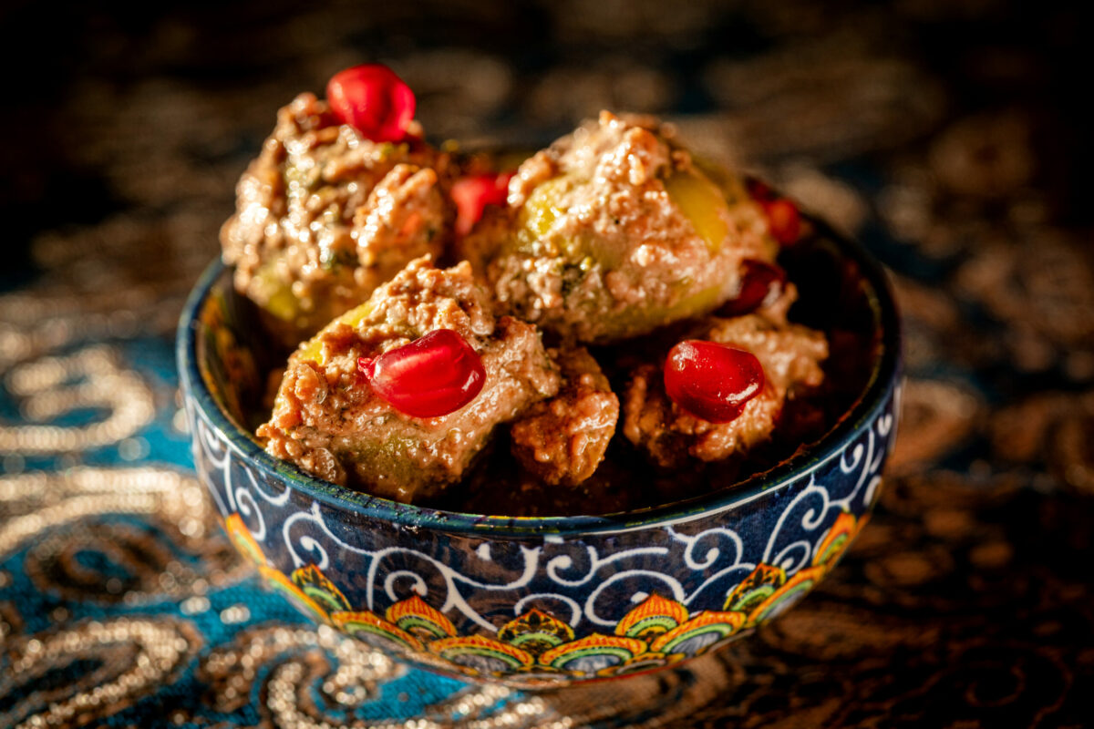Zeytoon Parvardeh, marinated olives with pomegranate molasses, garlic and walnuts from the Persian menu, Mondays and Tuesdays at Viva Mēxicana Oct. 29, 2025 in Sebastopol. (John Burgess / The Press Democrat)