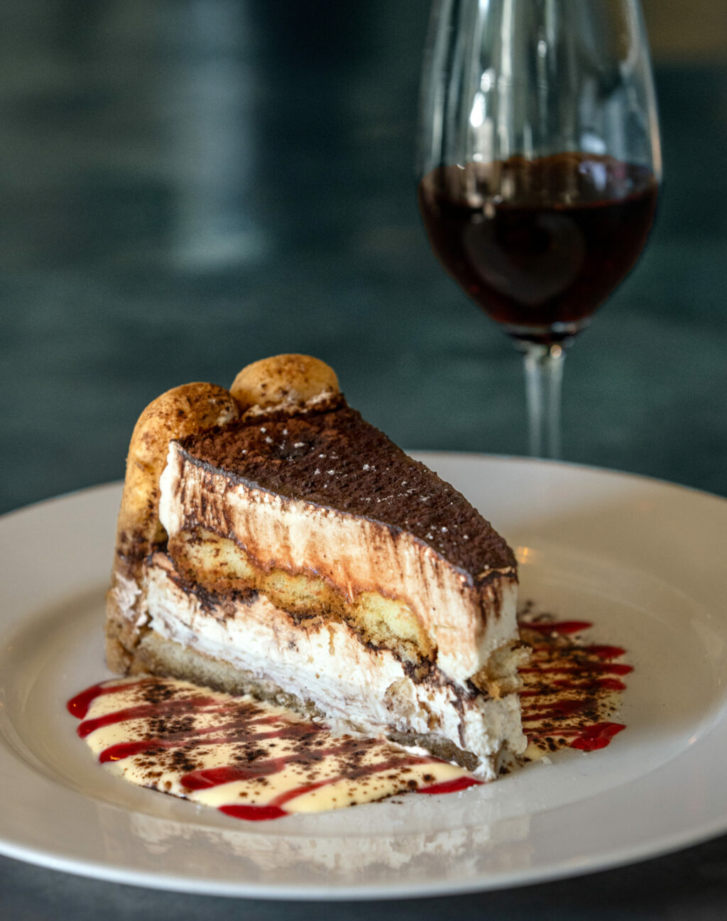 Tiramisu for dessert with a glass of port at Cafe La Haye Wednesday, Oct. 29, 2025, in Sonoma. (John Burgess / The Press Democrat)