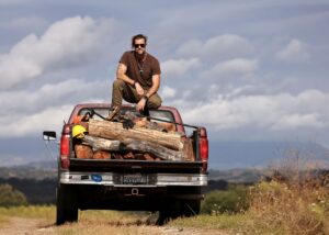 Scott Keneally of Good Fire, Thursday, October 2, 2025, salvages wood from Sonoma County’s woodlands, which were cut for fire protection. Keneally then cuts, boxes and sells the firewood. (Kent Porter / The Press Democrat)