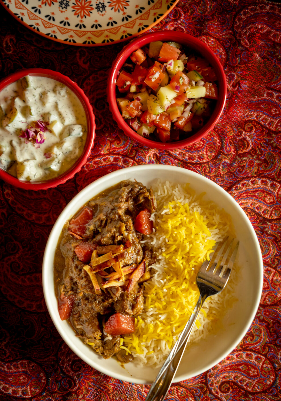 Quince Stew Sampler with lamb, plum, saffron and warm spices from the Persian menu, Mondays and Tuesdays at Viva Mēxicana Oct. 29, 2025, in Sebastopol. (John Burgess / The Press Democrat)