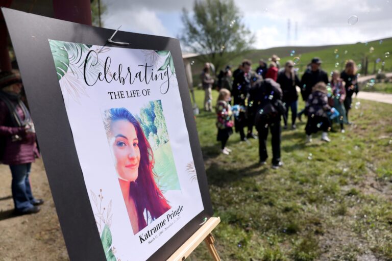 People attend a celebration of life event remembering Katranne Pringle at Tolay Lake Regional Park in Petaluma Sunday, March 30, 2025. (Beth Schlanker / The Press Democrat)