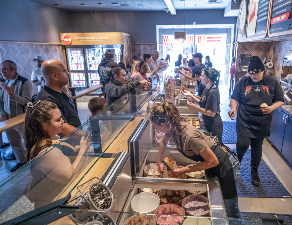 The new Salt & Straw ice creamery opened Friday at Santa Rosa’s Montgomery Village. The Portland-based scoop shop is all about surprising fans with out-of-the-box flavors like Sea Salt Caramel Ribbons, Honey Lavender, Arbequina Olive Oil, and Salted Malted Chocolate Chip Cookie Dough. Friday June 20, 2025. (Chad Surmick / The Press Democrat)
