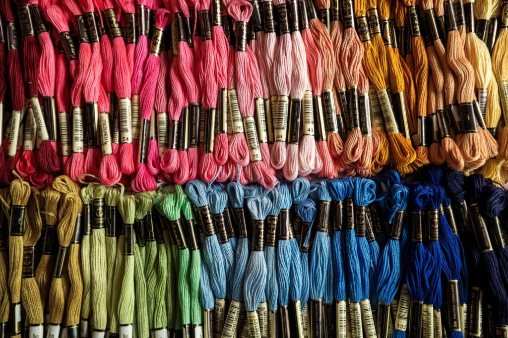 A variety of colorful thread available for students to use at Robert Mahar’s craft retreat at Westerbeke Ranch in Sonoma. (Chad Surmick / Sonoma Magazine)