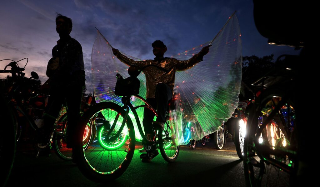 Brian Zander joins the Taco Tuesday riders in the South of A Winterblast celebration, Saturday, Nov. 9, 2024 in Santa Rosa. (Kent Porter / The Press Democra