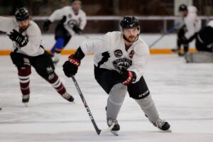 Growler’s Alexi Kulikouskly skates with the puck during their practice at Snoopy's Home Ice in Santa Rosa on Jan. 2, 2024. (Abraham Fuentes/ For The Press Democrat)