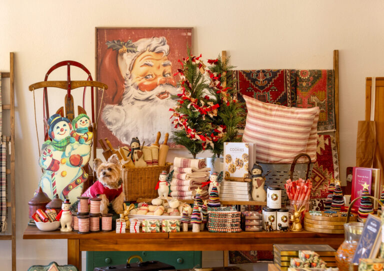 Various vintage and modern holiday-themed decor, trinkets and home goods at Mavis & Mavis in Cloverdale. (John Burgess / Sonoma Magazine)