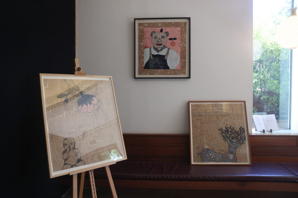 Artwork by Susan Preston is on display during a launch party for her book “In Ghost Time: The Art and Stories of Susan Preston” at Barndiva in Healdsburg Sunday, Sept. 14, 2025. (Beth Schlanker / The Press Democrat)