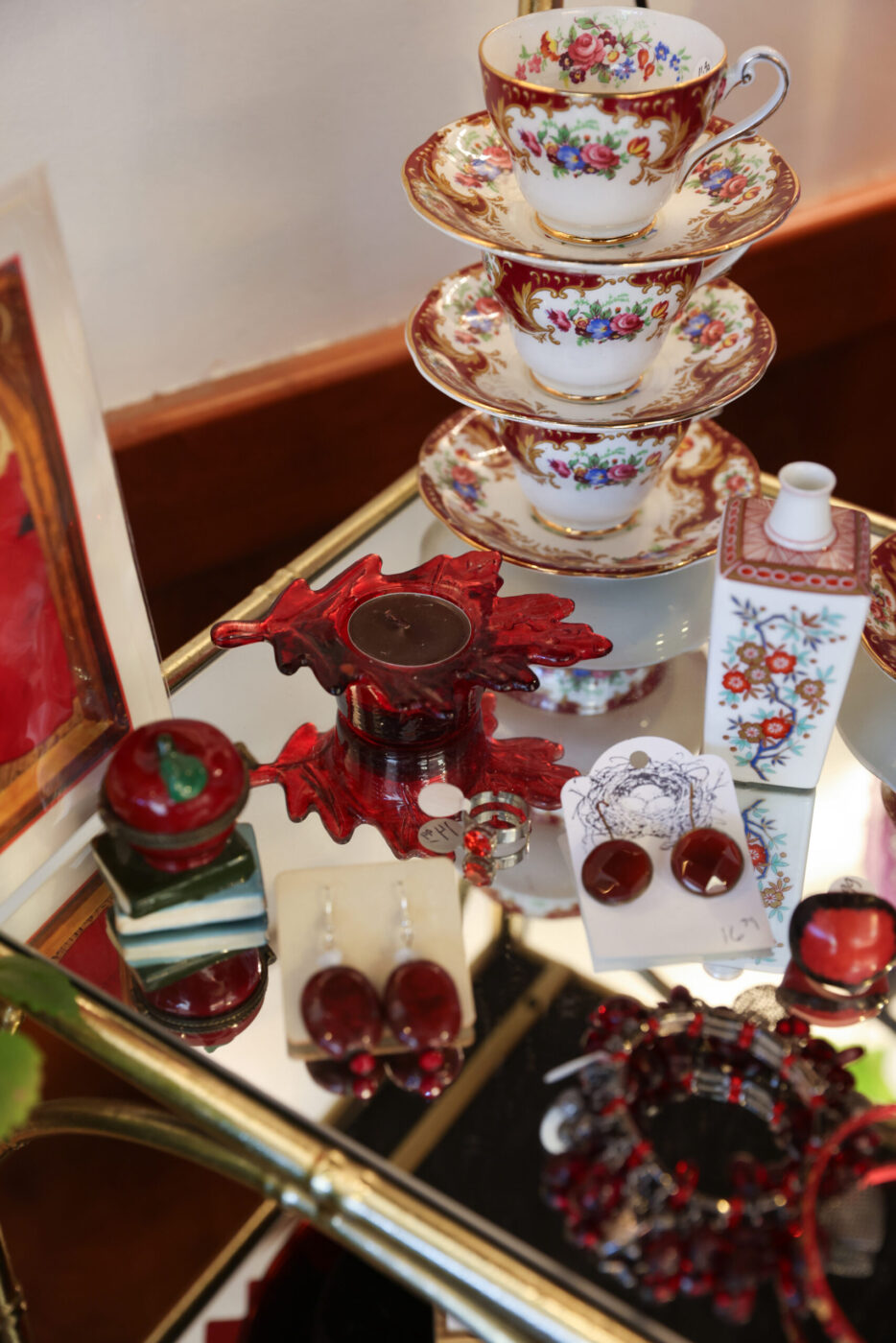 Vintage items organized by color at Bird’s Nest