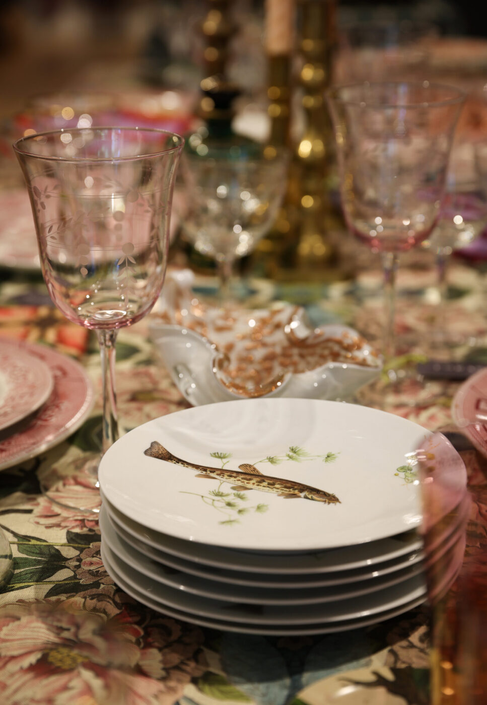 Vintage dinnerware displayed on at table at Forager in Healdsburg on Wednesday, September 17, 2025. (Christopher Chung/The Press Democrat)