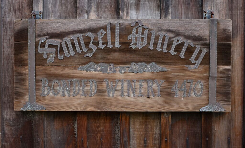 Hanzell Winery sign hung on the tasting room barn in Sonoma on Friday, November 7, 2025. (Christopher Chung/The Press Democrat)
