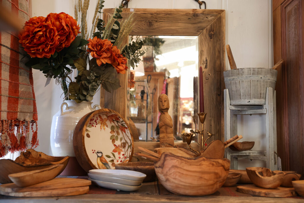 Vintage Tunisian wood bowls an other items for sale at Mayacamas Home in Kenwood on Thursday, September 25, 2025. (Christopher Chung/The Press Democrat)