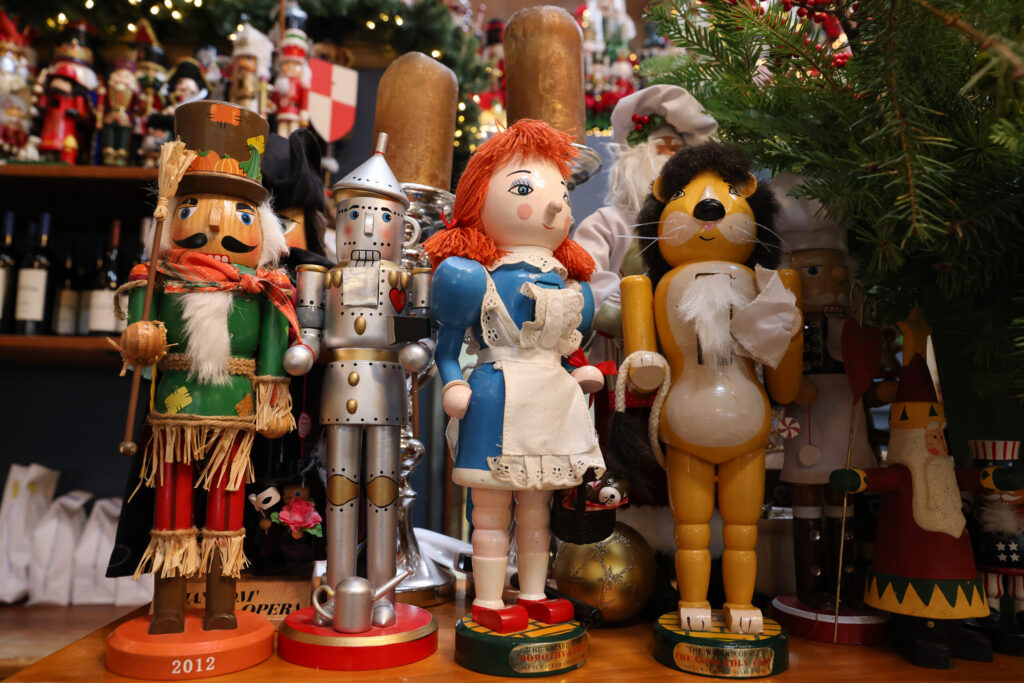 Wizard of Oz character nutcrackers on display at Costeaux French Bakery in Healdsburg on Tuesday, December 9, 2025. (Christopher Chung/The Press Democrat)