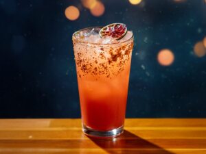 The Crash Test Dummies cocktail with mango, raspberry, tamarind, lime, sparkling water and a tajin rim from Jackson's Bar & Oven Friday, September 12, 2025 in Santa Rosa. (John Burgess / The Press Democrat)