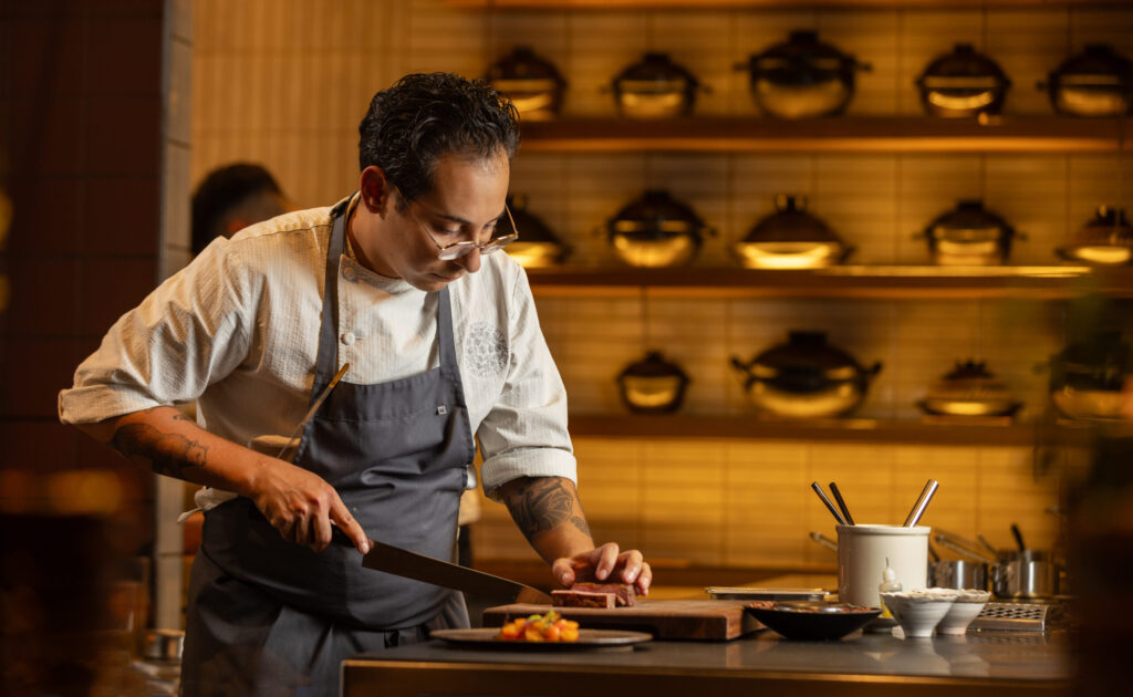 Alex Fuentes, Head Chef of Special Projects, uses Knights Valley Wagyu beef three ways at SingleThread in Healdsburg, September 19, 2025. (John Burgess / The Press Democrat)