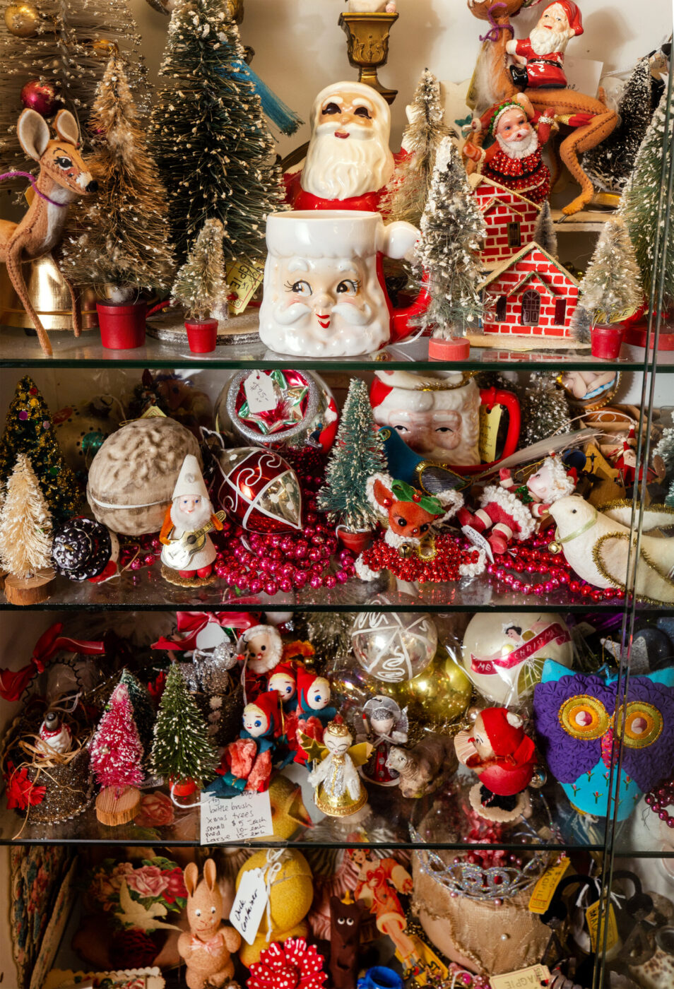 Christmas collectibles from one of the many vendors inside the Antique Society Thursday, Oct. 2, 2025 in Sebastopol. (John Burgess / The Press Democrat)