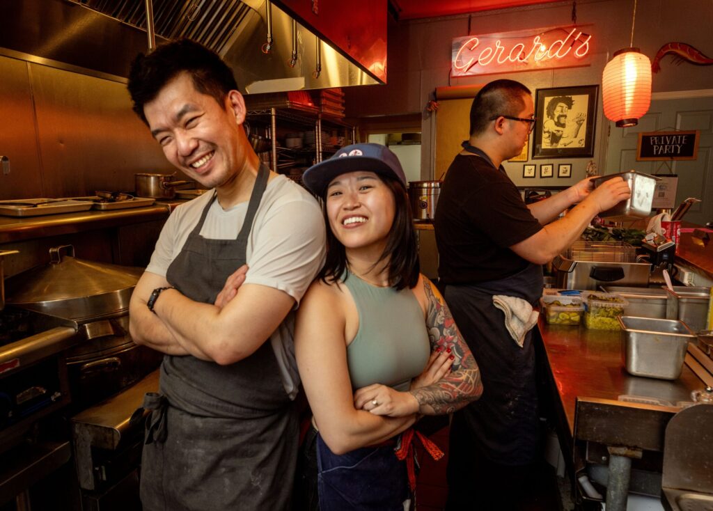 Bazaar Sonoma restaurant owners Jenny Phan and Sean Quan are grateful for the community support Thursday, Oct. 16, 2025, after a fire closed their Forestville restaurant. BASO now operates in a temporary location offered by friend Gerard Nebesky who used it as an extra kitchen for his Gerard’s Paella Catering. (John Burgess / The Press Democrat)