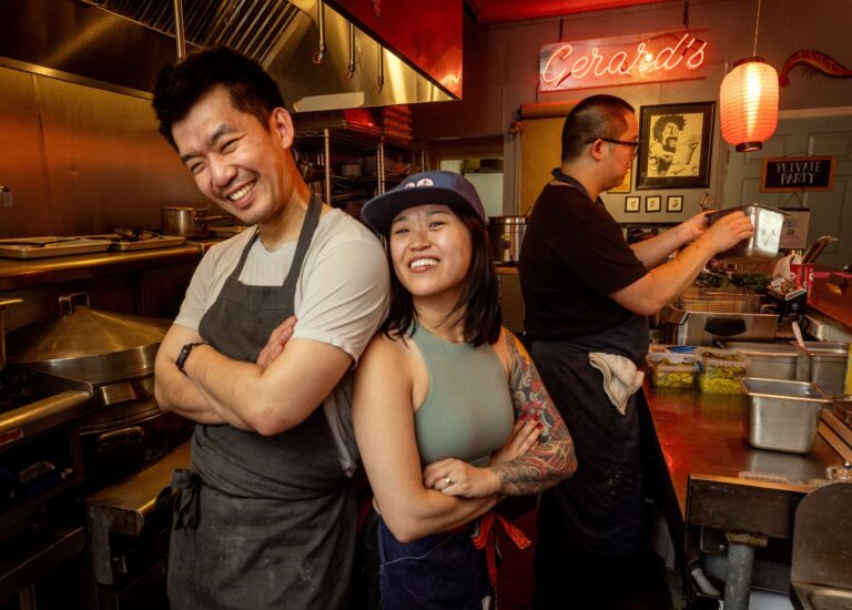 Bazaar Sonoma restaurant owners Jenny Phan and Sean Quan are grateful for the community support Thursday, Oct. 16, 2025, after a fire closed their Forestville restaurant. BASO now operates in a temporary location offered by friend Gerard Nebesky who used it as an extra kitchen for his Gerard’s Paella Catering. (John Burgess / The Press Democrat)