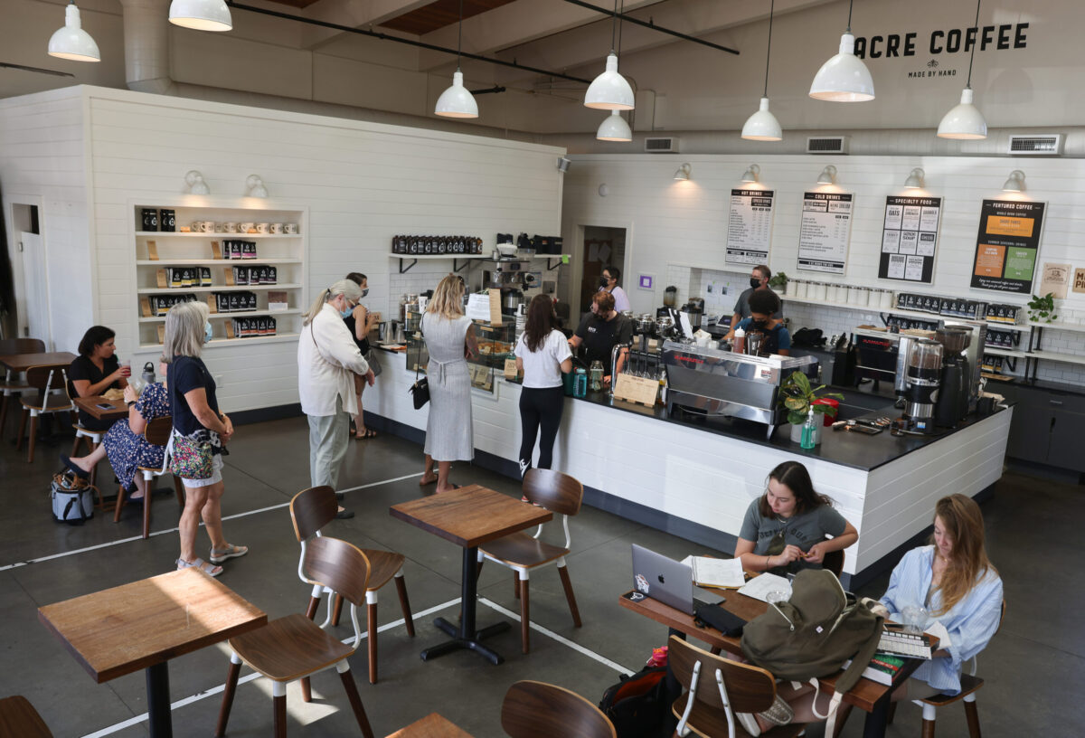 Customers line up to place their orders at Acre Coffee in Santa Rosa on Tuesday, September 21, 2021. Acre Coffee will be changed to Avid Coffee on the anniversary of Rob Daly's ownership. (Christopher Chung/ The Press Democrat)