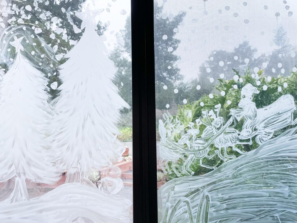 “I like that it’s a natural material,” Stephanie Meyer said about the kefir she and her child used to decorate the windows. “And it’s easy to have fun with the kids to accomplish this decoration.” (Stephanie Meyer)