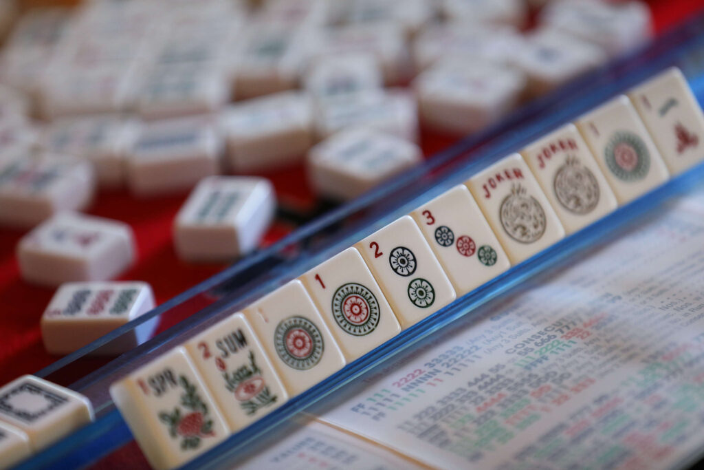 Tiles placed during a game of American mahjong at the Sonoma Valley Woman’s Club in Sonoma on Wednesday, July 23, 2025. (Christopher Chung/The Press Democrat)