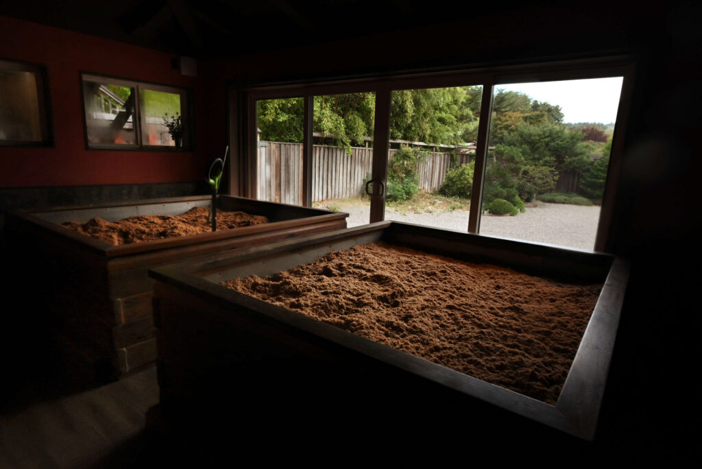The cedar enzyme baths, a therapeutic body treatment from Japan, at the Osmosis Day Spa Sanctuary in Freestone on Wednesday, August 3, 2022. (Erik Castro / For The Press Democrat)