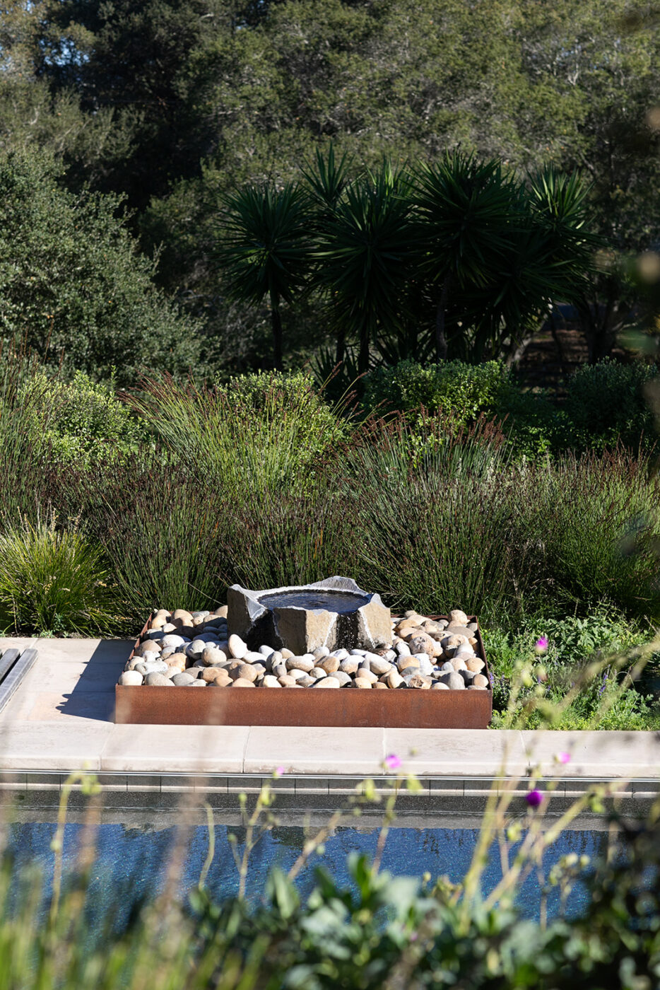 A water feature at Jennifer Becker and Lars Langberg’s Sebastopol home. (Eileen Roche)