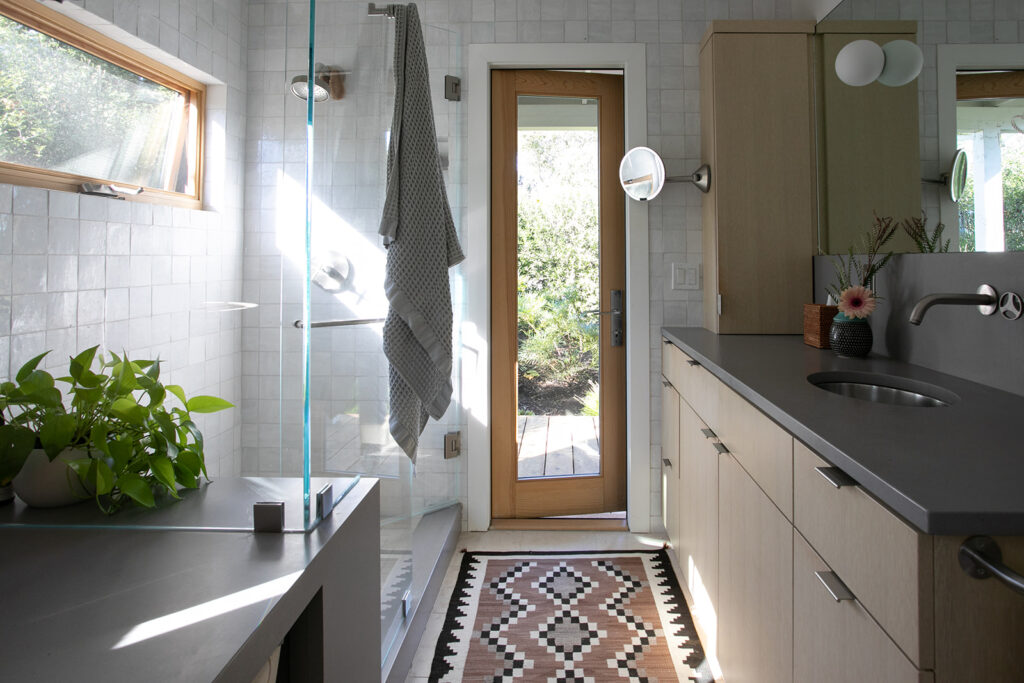 The bathroom at Jennifer Becker and Lars Langberg’s Sebastopol home. (Eileen Roche)