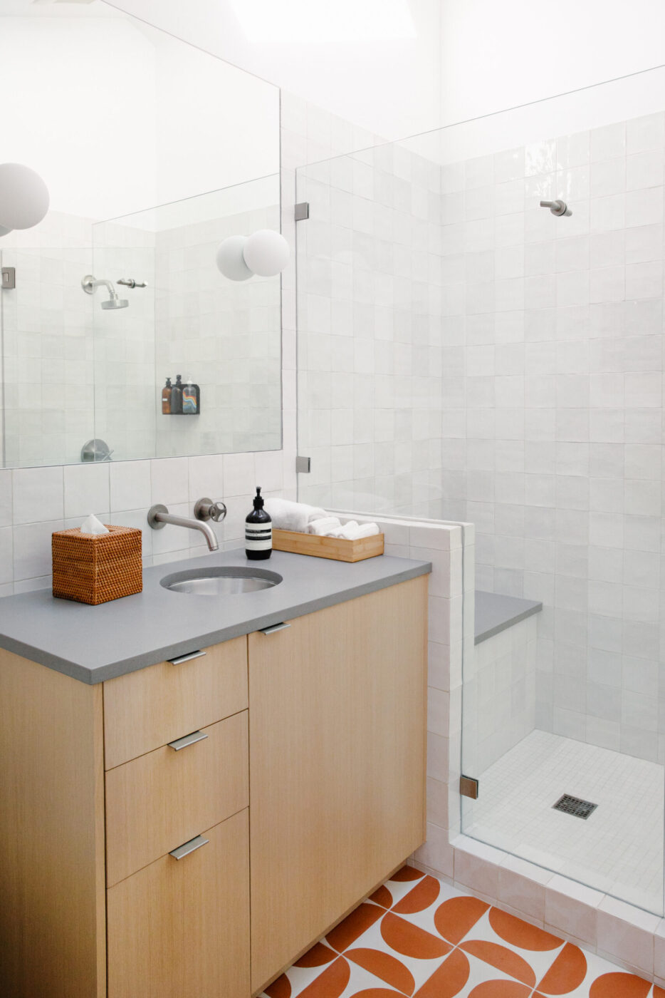 A bathroom in a guest studio space at Jennifer Becker and Lars Langberg’s Sebastopol property. (Eileen Roche)