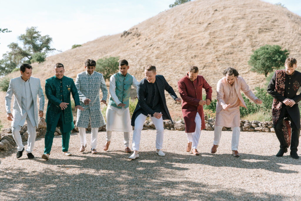 Sanjana and Evan's wedding was filled with festive dancing and singing. Many guests had practiced Bollywood-style dances together over Zoom before the August event. (Katie Miller)