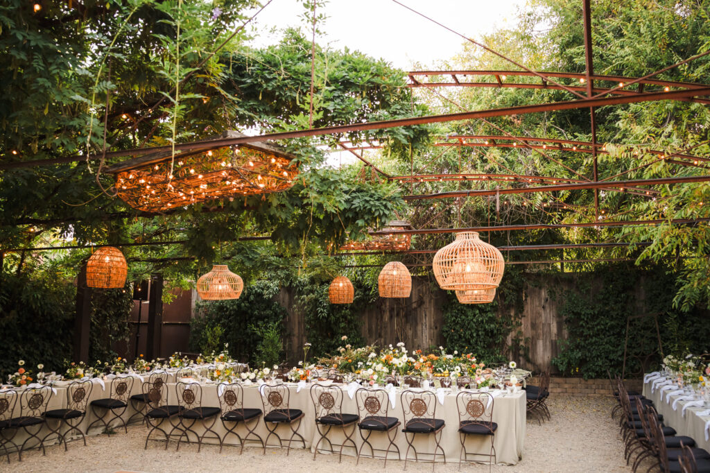 Lanterns give Barndiva's back patio a soft glow for the reception. (Katie Monroe)