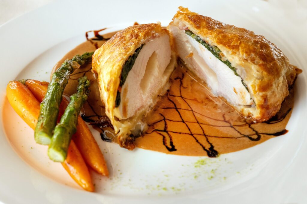 Pollo Ripieno stuffed with prosciutto, spinach & mozzarella wrapped in puff pastry from Ca’Bianca Wednesday, Jan. 28, 2026 on Second Street in Santa Rosa. (John Burgess / The Press Democrat)