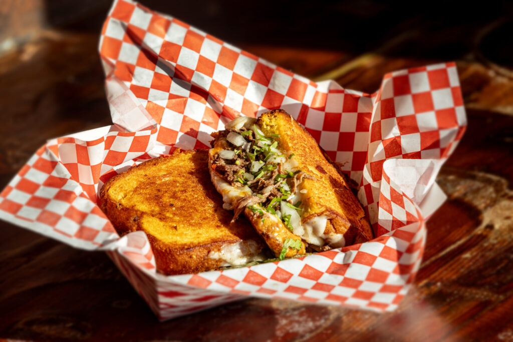 Birria Grilled Cheese from Galvan’s Beer Garden Friday, Feb. 7, 2026 in Cotati. (John Burgess/The Press Democrat)
