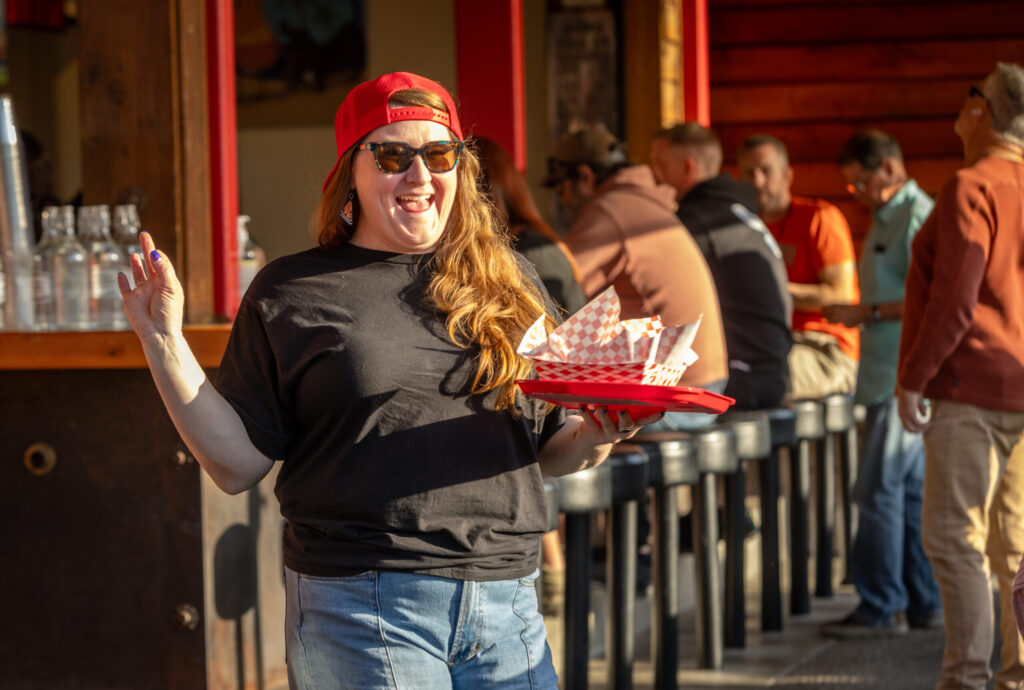Service with a smile along with the tacos at Galvan’s Beer Garden Friday, Feb. 7, 2026 in Cotati. (John Burgess/The Press Democrat)