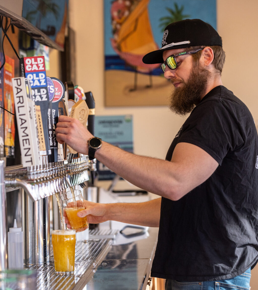 Sample a large variety of local brews on tap at Galvan’s Beer Garden Friday, Feb. 7, 2026 in Cotati. (John Burgess/The Press Democrat)