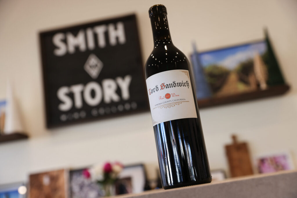Lord Sandwich, Eric Story and Ali Smith-Story’s dog, has a wine named after him. Photo taken in Healdsburg on Monday, December 11, 2023. (Christopher Chung/The Press Democrat)