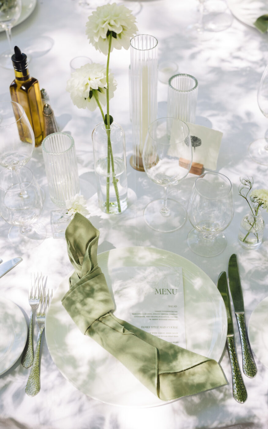 The tables are set for a late spring wedding at Ru's Farm in Healdsburg. (Ashley Carlascio)