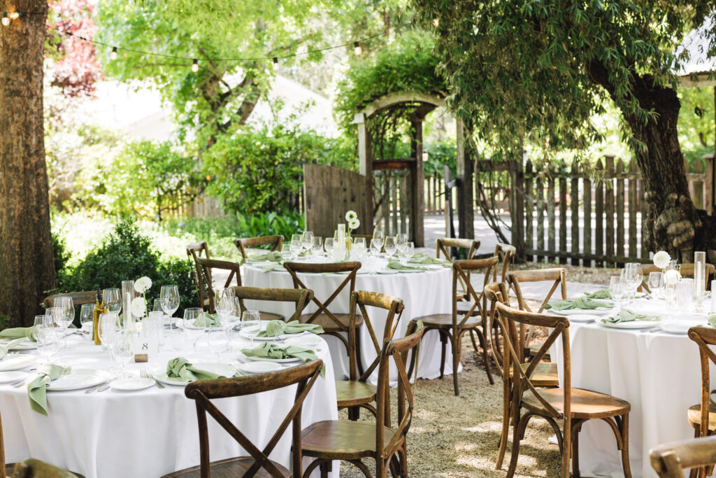 The reception space at Ru's Farm in Healdsburg is surrounded by lush green foliage. (Ashley Carlascio)