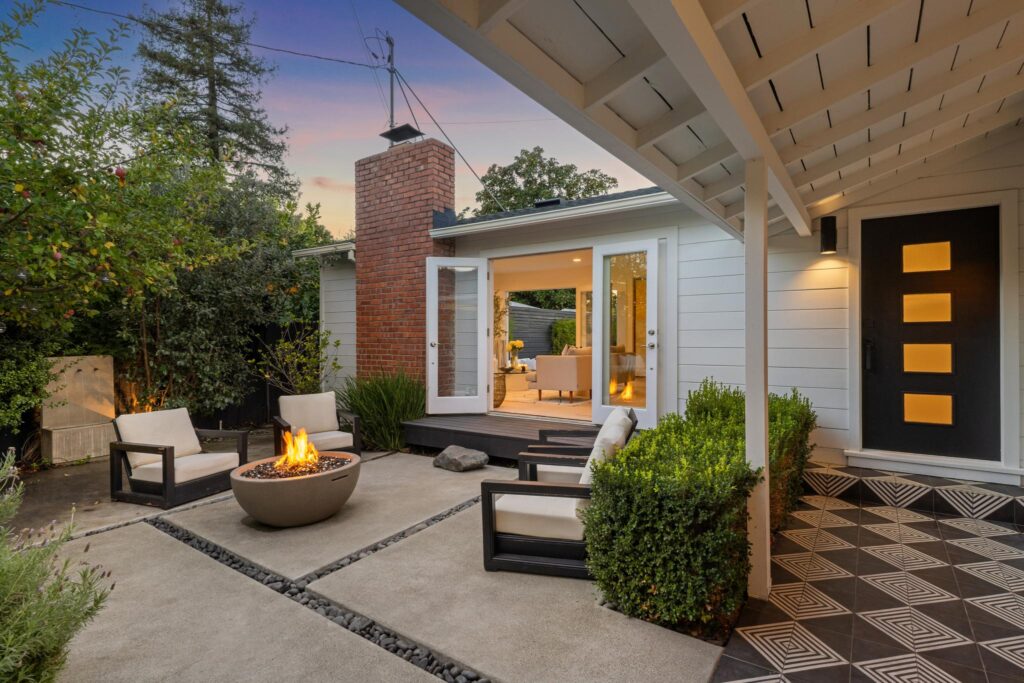 Patio with a fire pit. (Open Homes Photography)
