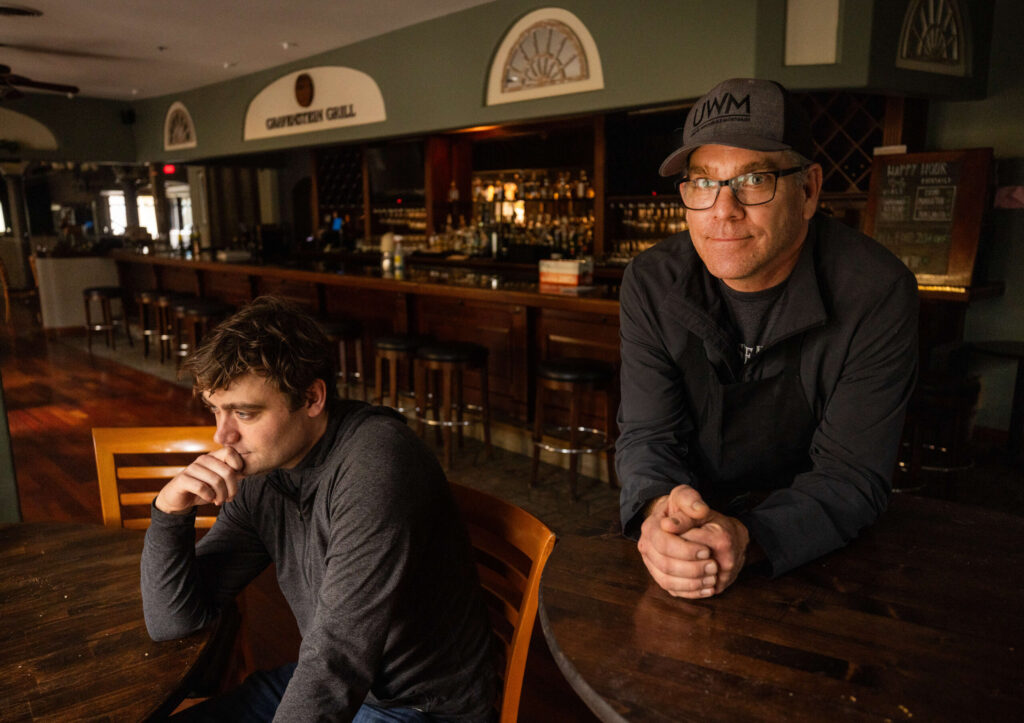 Owners Bob Simontacchi, right, and Brandon Parkhurst have closed Sebastopols’s Gravenstein Grill and Sonoma Burger Tuesday, December 19, 2023. (John Burgess/The Press Democrat)