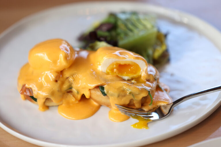 Eggs Florentine at Bijou Restaurant in Petaluma Sunday, Feb. 22, 2026. (Beth Schlanker / The Press Democrat)