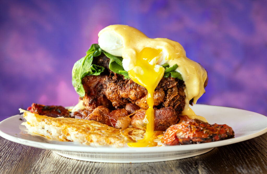 The fried chicken eggs Benedict at J & M's Midtown Cafe in Santa Rosa