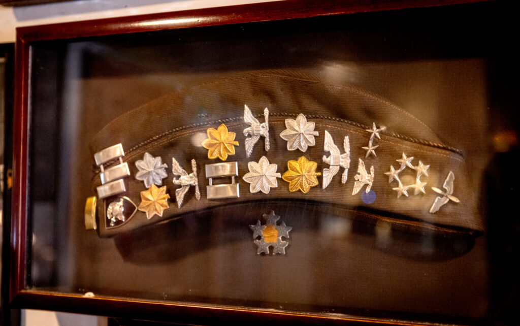 Five-star general Hap Arnold once left his hat in the bar at the historic Swiss Hotel, and there it remains on the wall Thursday, Feb. 19, 2026 on the square in Sonoma. (John Burgess/The Press Democrat)