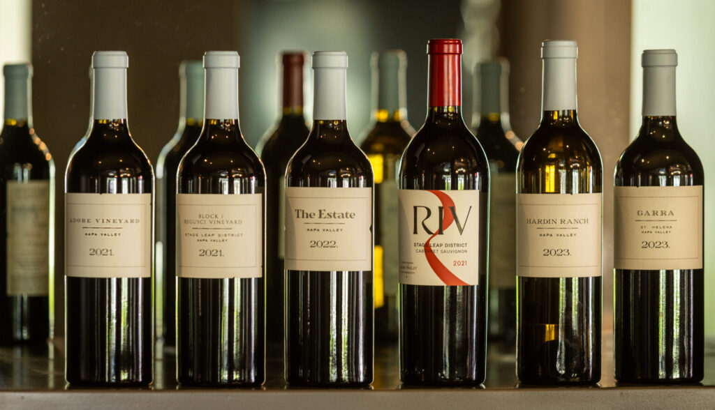 The Royal We tasting room brings together labels by winemaker Thomas Rivers Brown including Caterwaul, Matthew Wallace, Aston Estate, Switchback Ridge, RIV, and Maybach Family Vineyards Thursday, March 5, 2026 in St. Helena. (John Burgess/The Press Democrat)