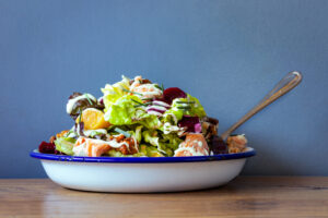 The Monterey Trout Salad with house-smoked trout, roasted beets, candied walnuts, charred Meyer lemon creme fraiche dressing from Handline Monday, March 30, 2026 in Sebastopol. (John Burgess/The Press Democrat)