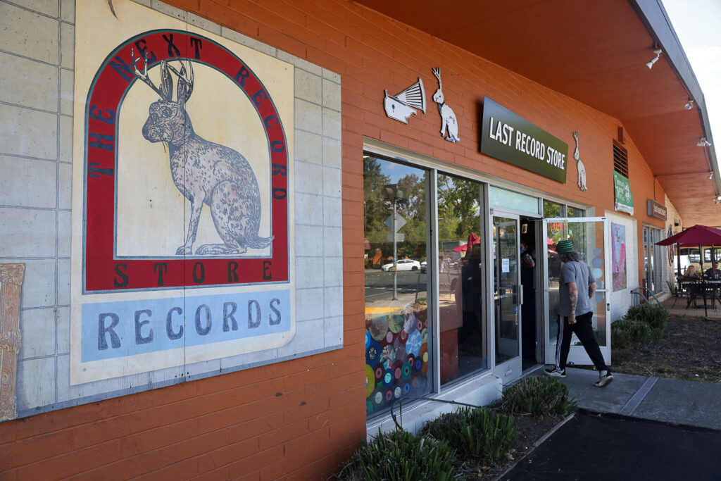 Signs for The Next Record Store are in the process of replacing signs for the Last Record Store in Santa Rosa on Tuesday, June 8, 2021. (Christopher Chung / The Press Democrat)