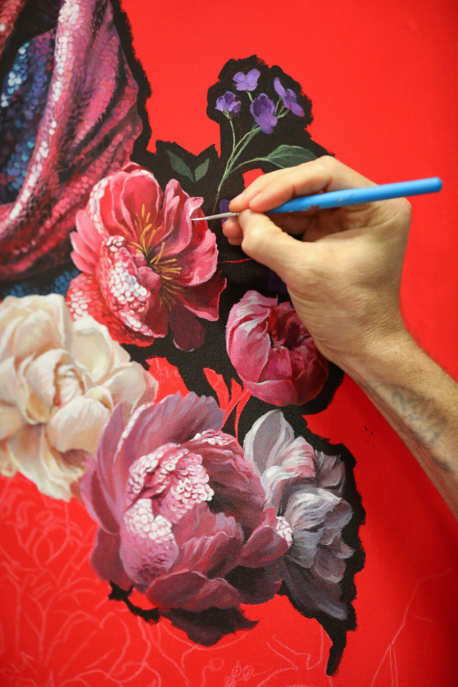 Artist Jake Messing works on a painting, which will be exhibited at the Paul Mahder Gallery, at his studio in Healdsburg on Friday, February 6, 2026. (Christopher Chung/The Press Democrat)