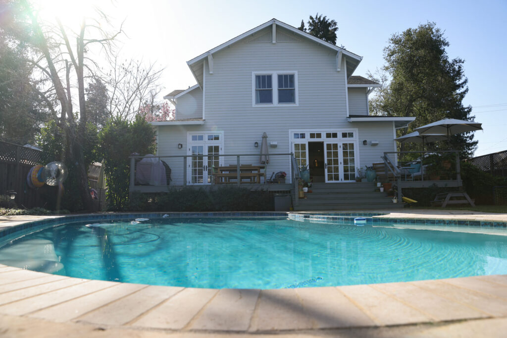 Backyard pool at Jake and Corrin Messing’s home in Healdsburg on Friday, February 6, 2026. (Christopher Chung/The Press Democrat)