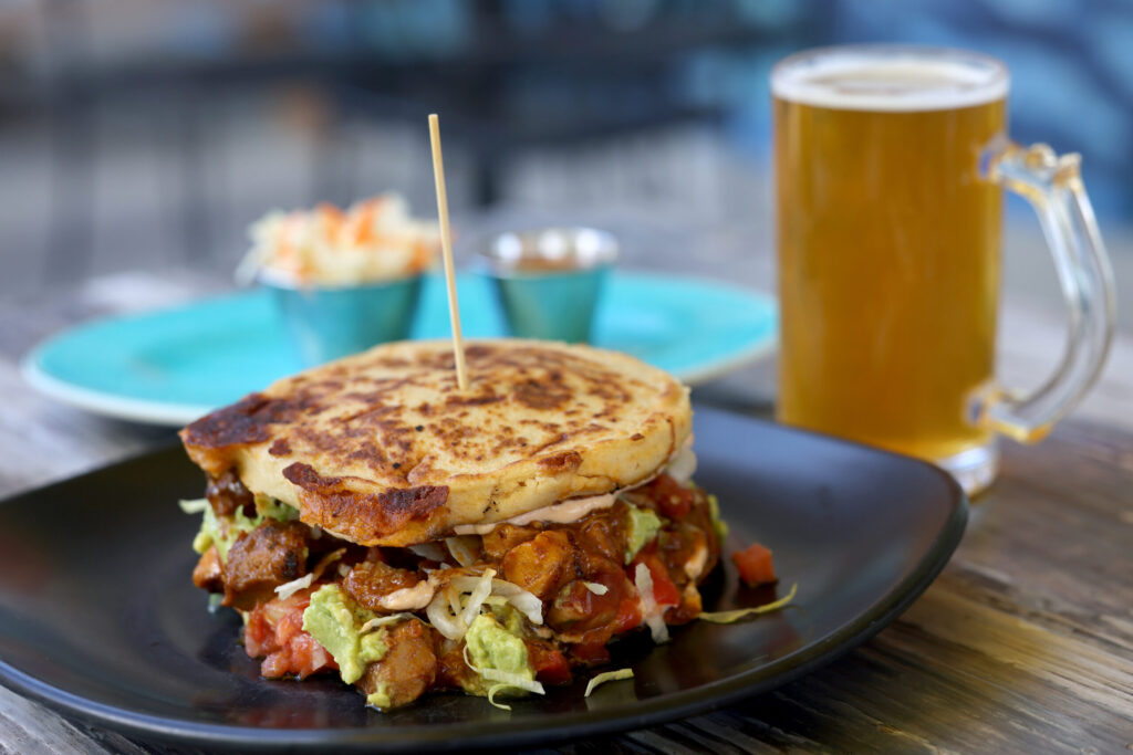 The papusa burger at Don Julio's Latin Grill in Rohnert Park Monday, April 13, 2026. (Beth Schlanker / The Press Democrat)
